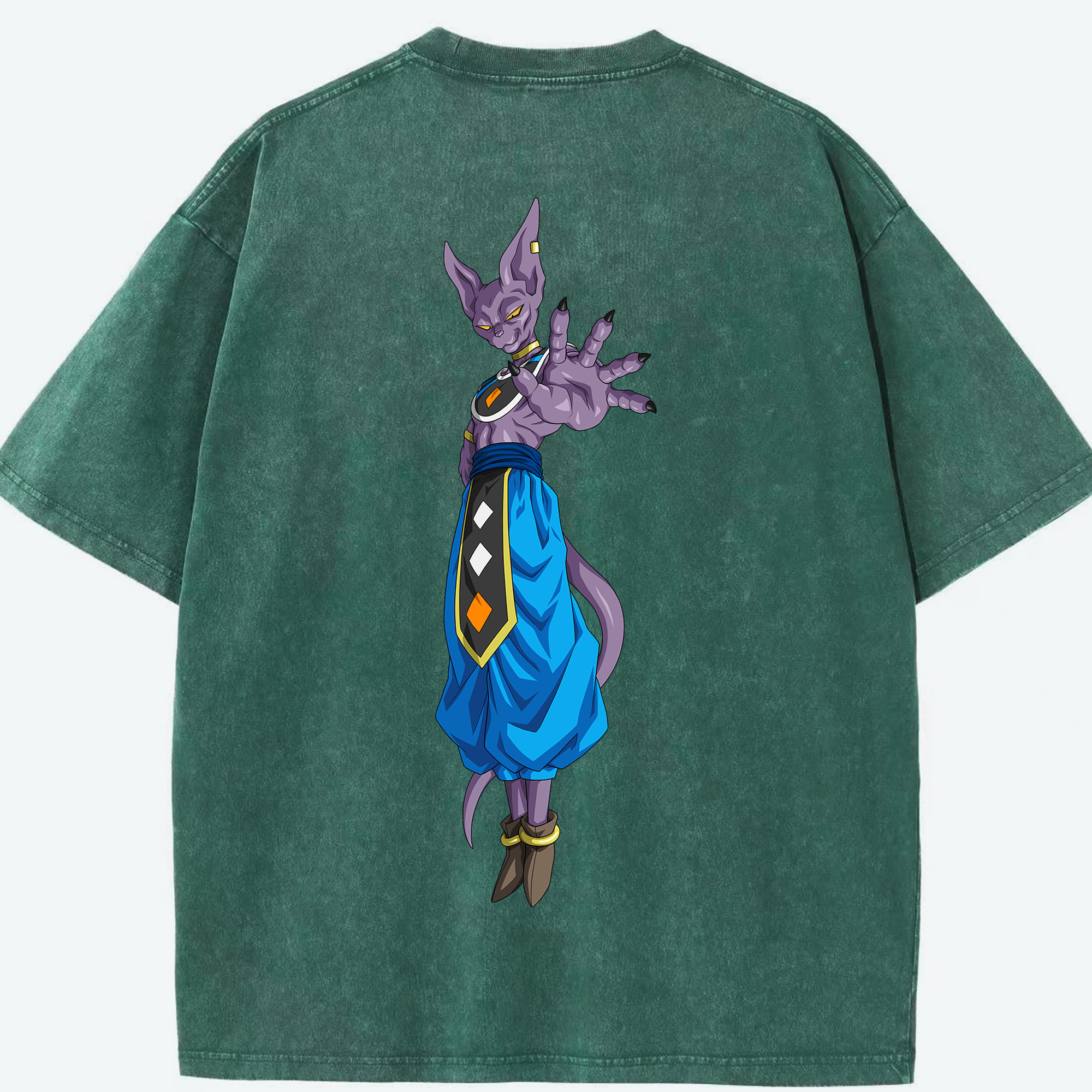 （画像用） ドラゴンボール ビルス 破壊神ビルス DRAGON BALL Beerus Birusu 綿100% ヴィンテージ風 半袖Tシャツ（背面プリント）